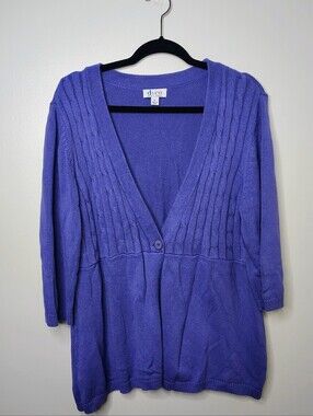 D&Co Denim & Company Purple Cable Knit Button Front Cardigan Sweater XL